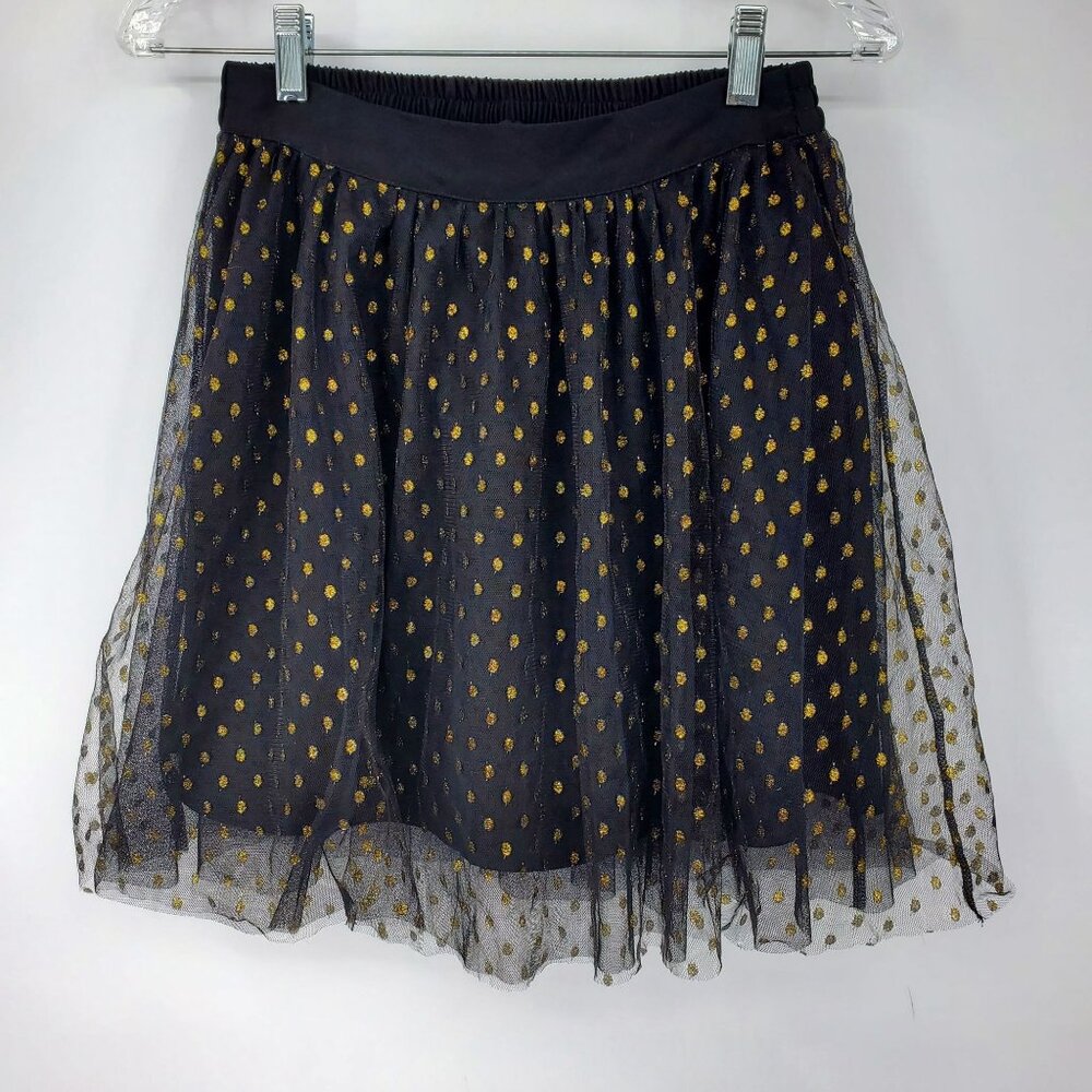NWT Modcloth Women's Tulle Black and Gold Polka Dot Pull On Skirt XS‎